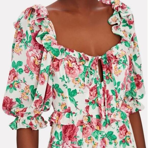For Love & Lemons XS Imogen Floral Mini Dress | Ruffle Puff Sleeve, $210, NWOT - Picture 7 of 12